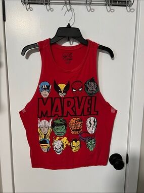 Women’s Disney Marvel Red Superhero Faces Graphic Tank